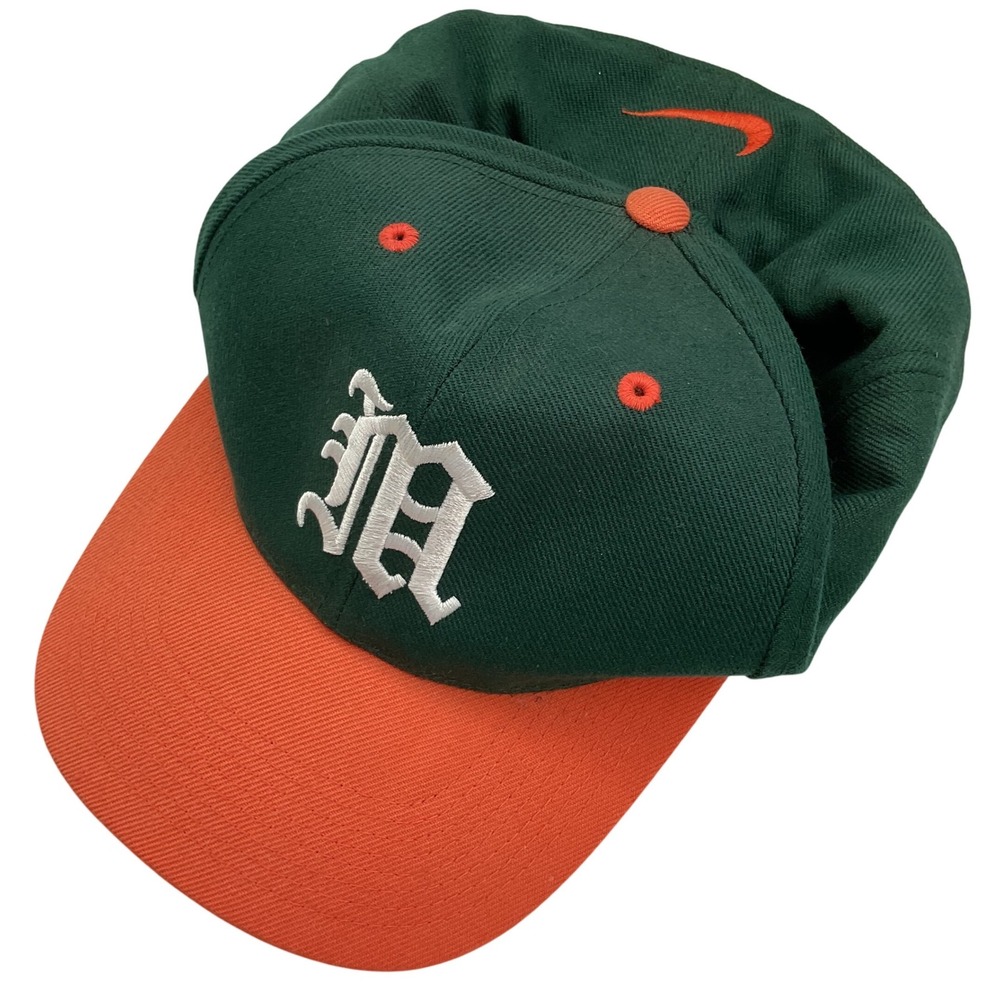 Nike Team Miami Hurricanes Vintage Fitted Hat Green Orange Size 7 1/2